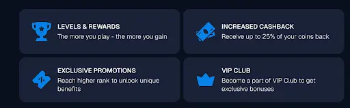 Ventajas principales del programa VIP de Whalebet Cuatro bloques con beneficios: niveles, cashback, promociones y club VIP