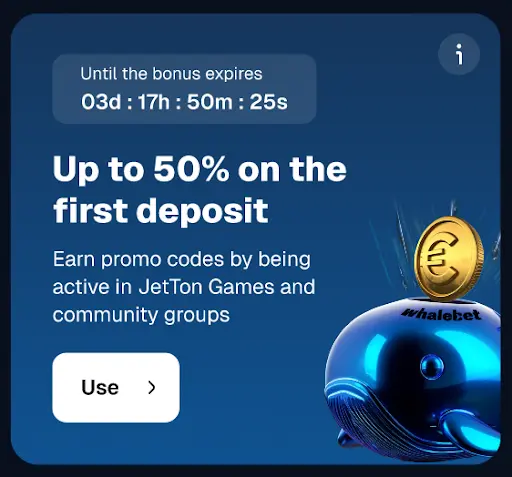 Bono del 50% en el primer depósito en Whalebet