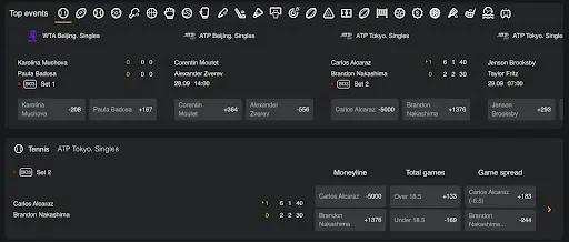 “Apuestas deportivas en directo para torneos de tenis ATP y WTA” “Eventos de tenis en vivo con resultados y cuotas”